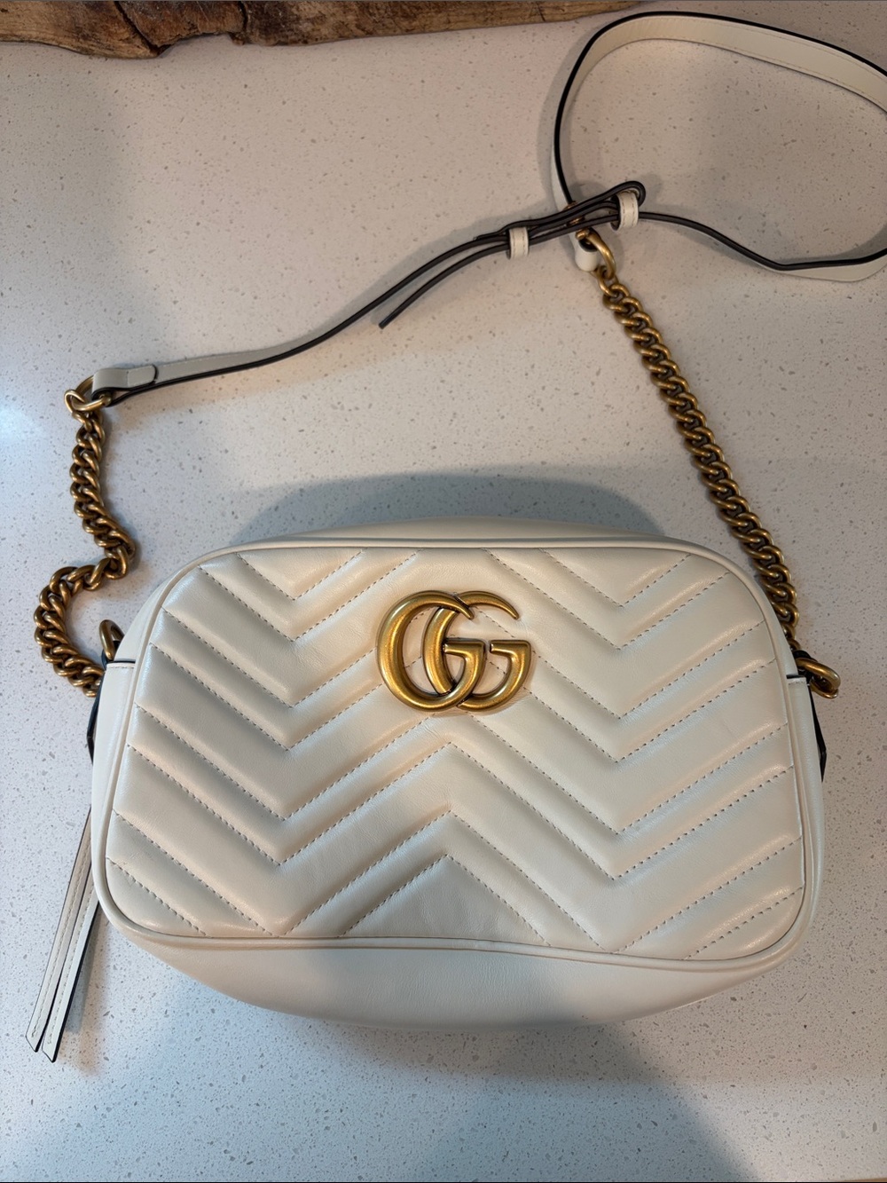 Gucci Cream Chevron Leather Crossbody with Gold GG